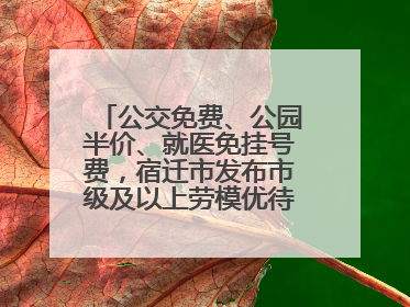 公交免费、公园半价、就医免挂号费，宿迁市发布市级及以上劳模优待服务清单